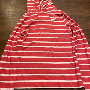 Hollister Red and White Striped Hooded Pullover